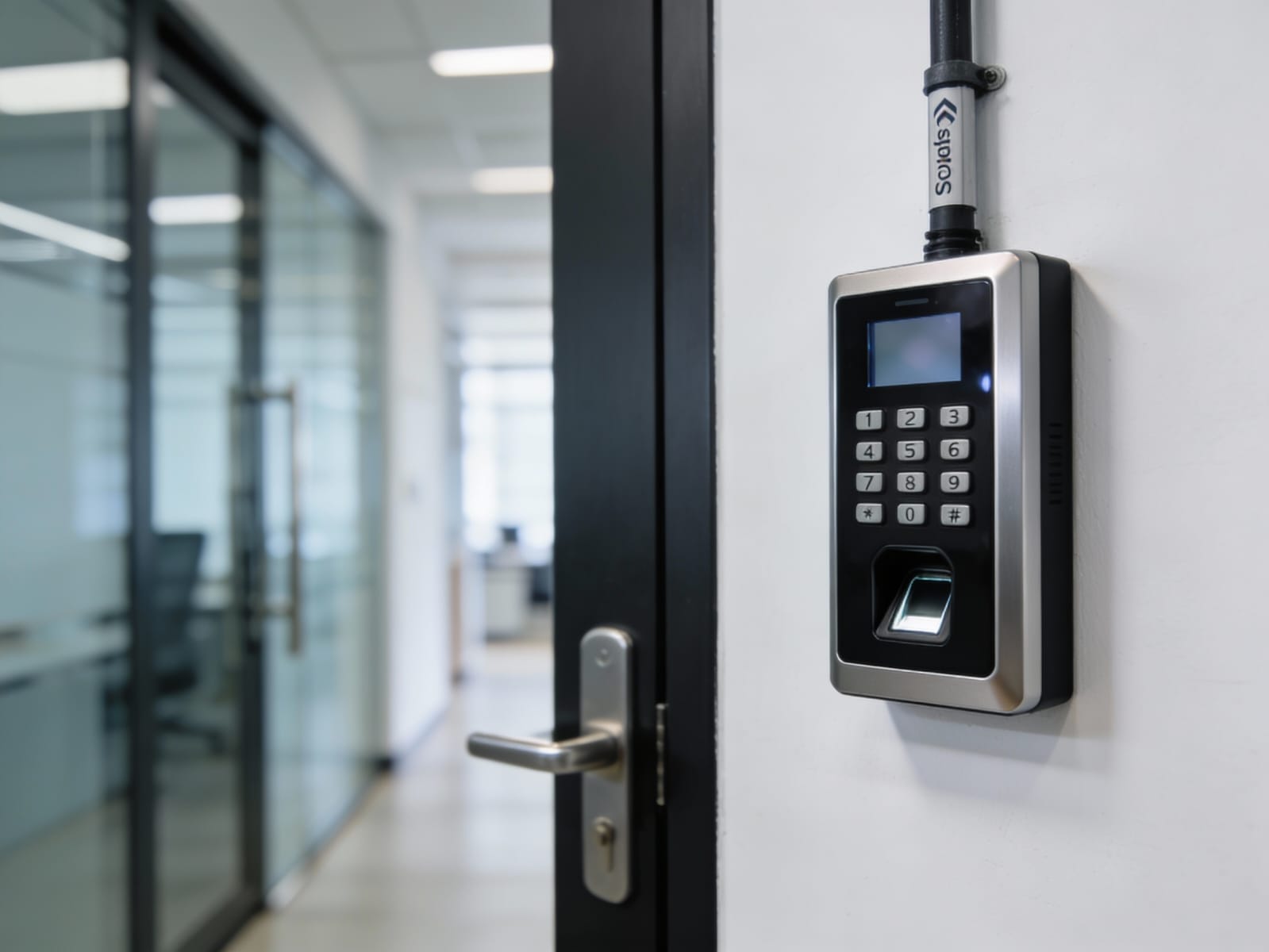 Biometric and card-based access control system for an office