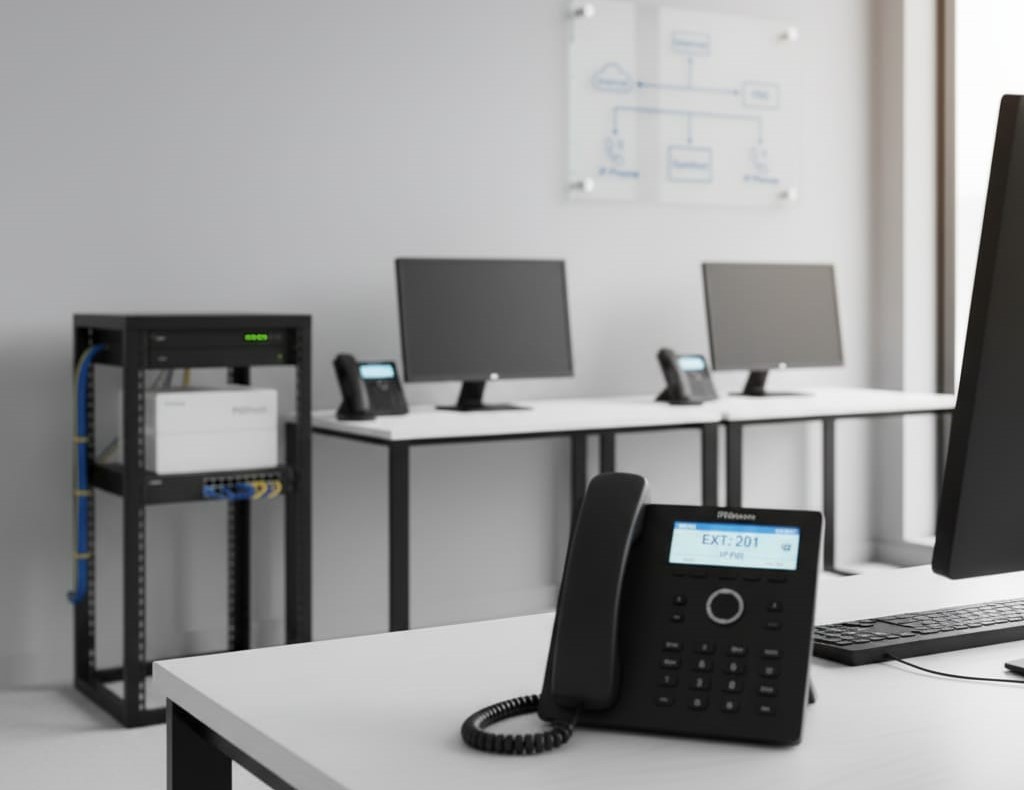 Network cabinet with IP-PBX, firewall and VPN hardware